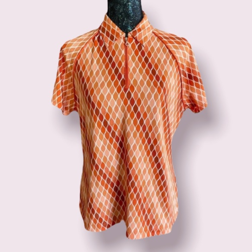 Golf Polo Shirt in an Orange Geometric Design